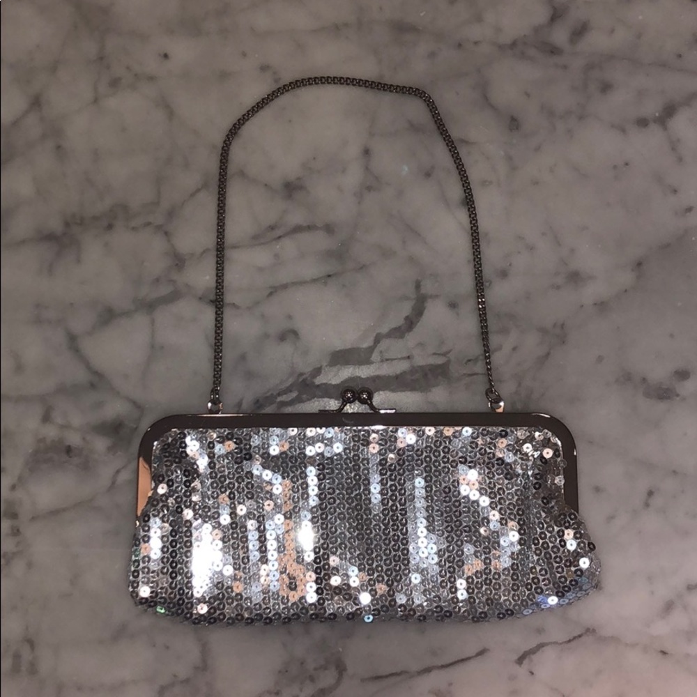 Ann Taylor LOFT Silver Sequin Clutch/Wristlet